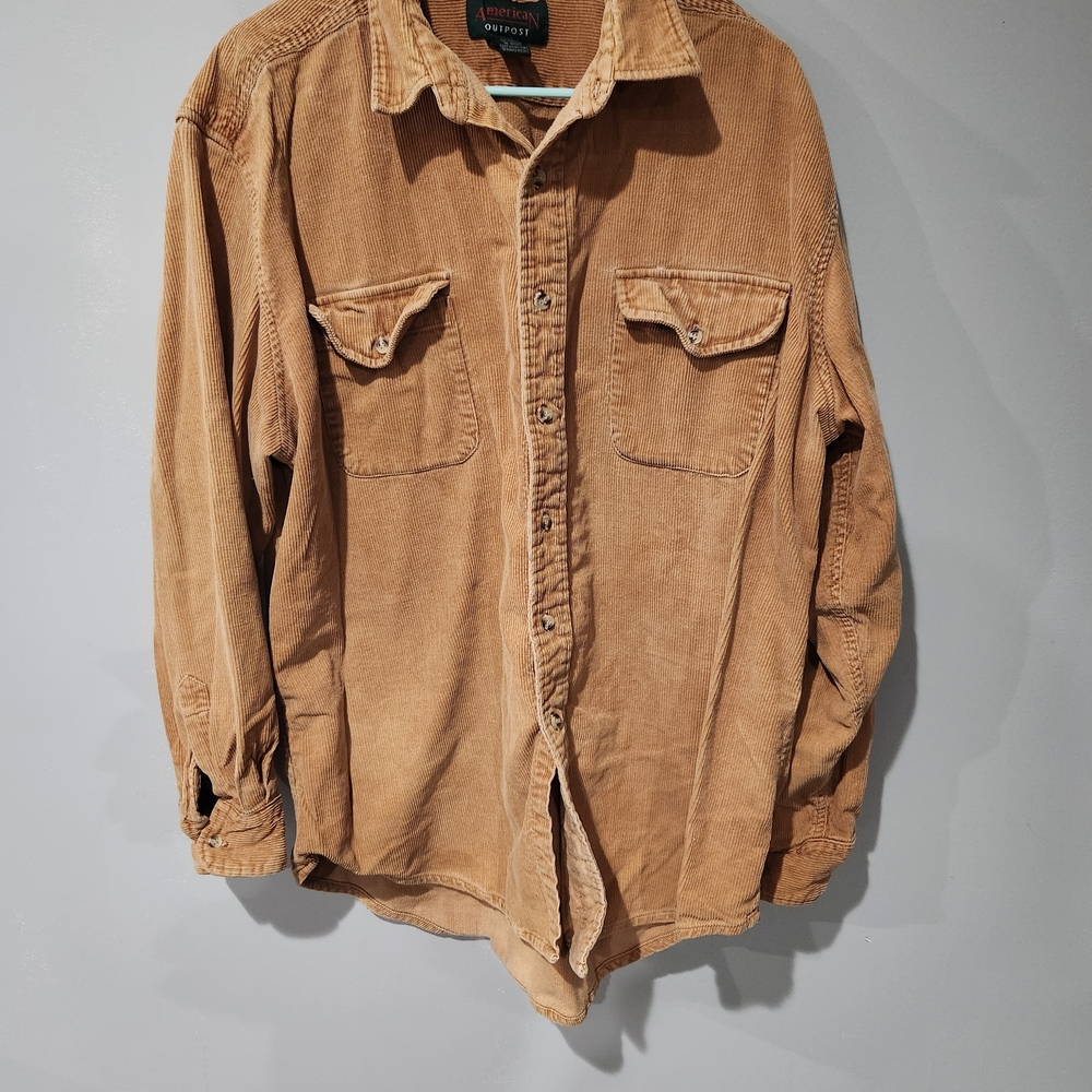 Men's Tan Corduroy Casual Button Down Shirt